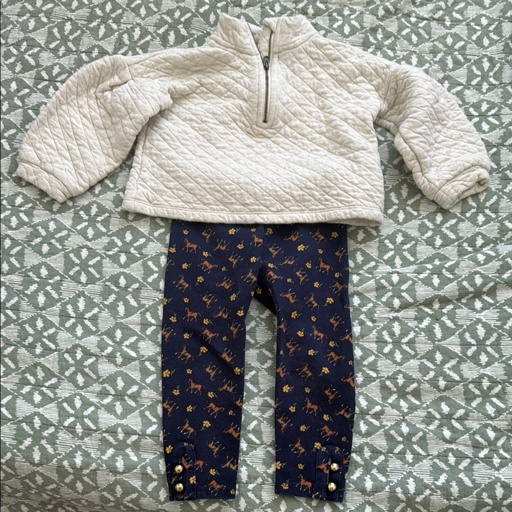 Janie and Jack Cream Quilted Pullover and Navy Leggings Set